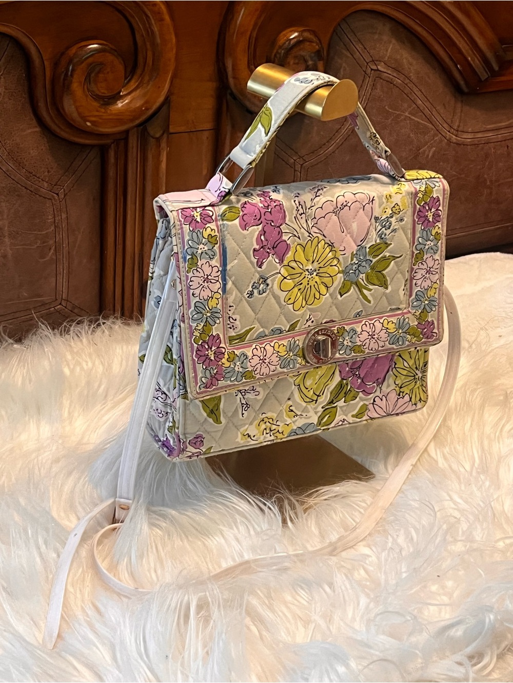 Vera Bradley Quilted Floral Top-Handle Crossbody in Cream, Pink & Yellow - Picture 5 of 13